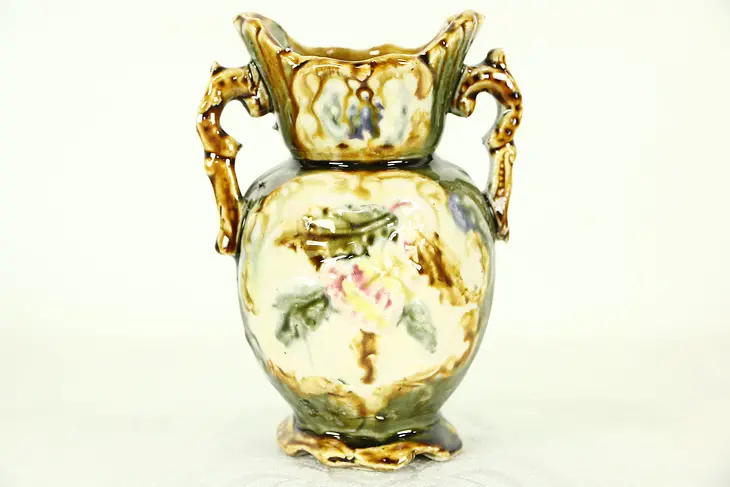 Majolica Hand Painted Vase 5 1/4" Tall #743 On Bottom