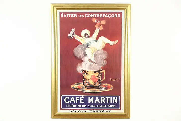 Cafe Martin Coffee Advertising Poster, Custom Frame, Signed Leonetto Capiello