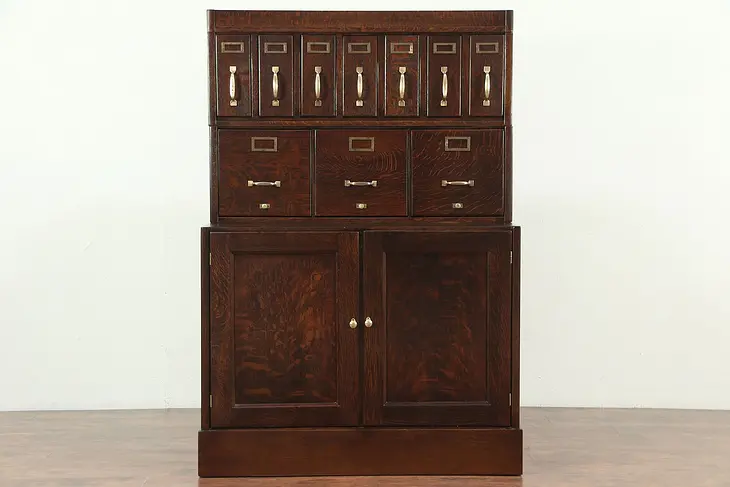 Oak Quarter Sawn Antique 1910 Stacking File, 10 Drawers & Cabinet #28881