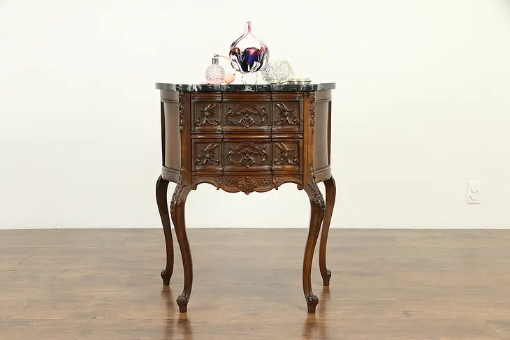 French Style Antique Nightstand, Chest or Lamp Table, Black Marble Top #31568