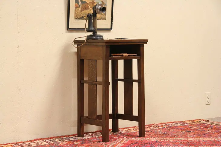 Arts & Crafts Mission Oak Antique 1905 Phone Stand