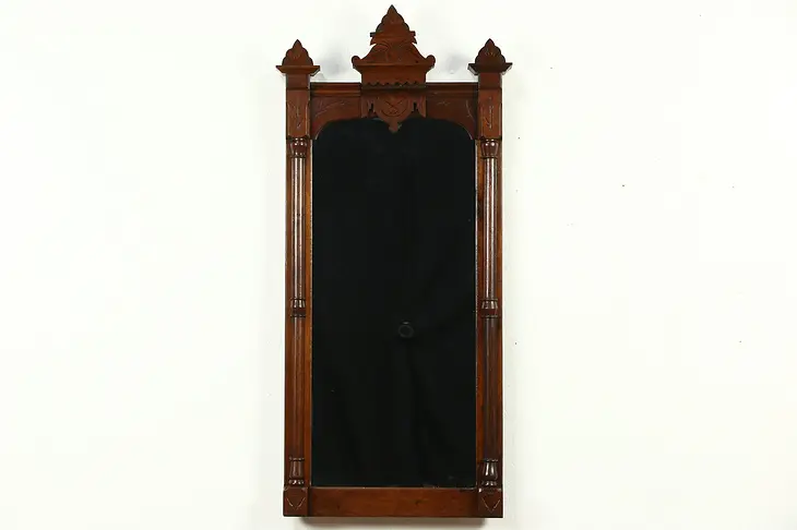 Victorian Eastlake 1880's Antique Carved Walnut Hall Mirror