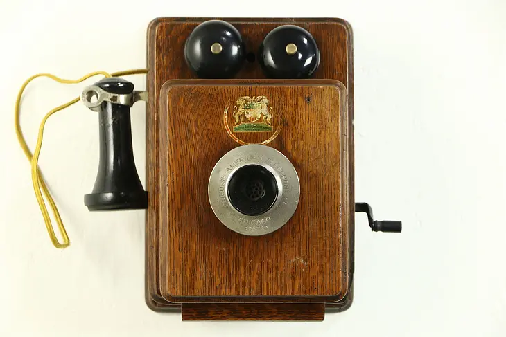 Swedish American Telephone Co. Chicago Antique Oak Wall Phone