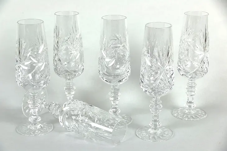 Colwein by Kristall Neubert Set of 6 Cut Crystal Flute or Champagne Glasses