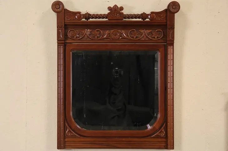 Victorian 1875 Antique Cherry Swivel Beveled Mirror & Frame