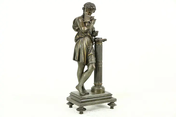 Panflute Player, Antique 1890 Classical Statue