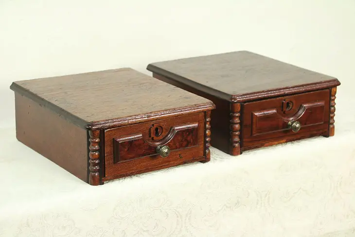 Pair Antique 1870 Victorian Walnut Hanky Drawers or Jewelry Boxes #28965