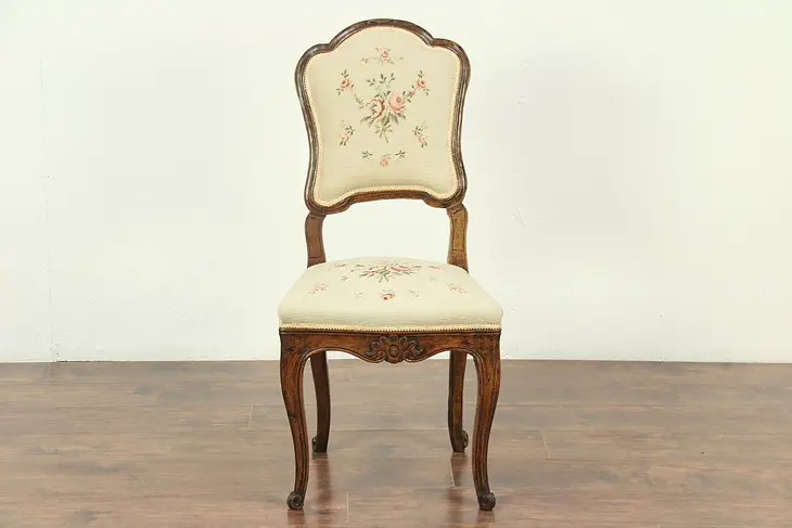Country French Antique 1790 Beech Side or Desk Chair, Needlepoint #28974