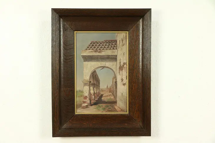 Ancient Arcade, Antique Original Oil Painting on Canvas, Ellen B. Farr #30541