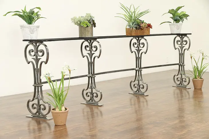 Architectural Salvage Antique Curved Wrought Iron Console Table #30802