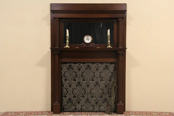 Classical 1895 Oak Fireplace Mantel, Surround & Mirror