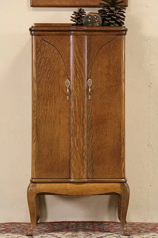 Oak 1900 Antique Music Cabinet or Folio File, Rotary Doors