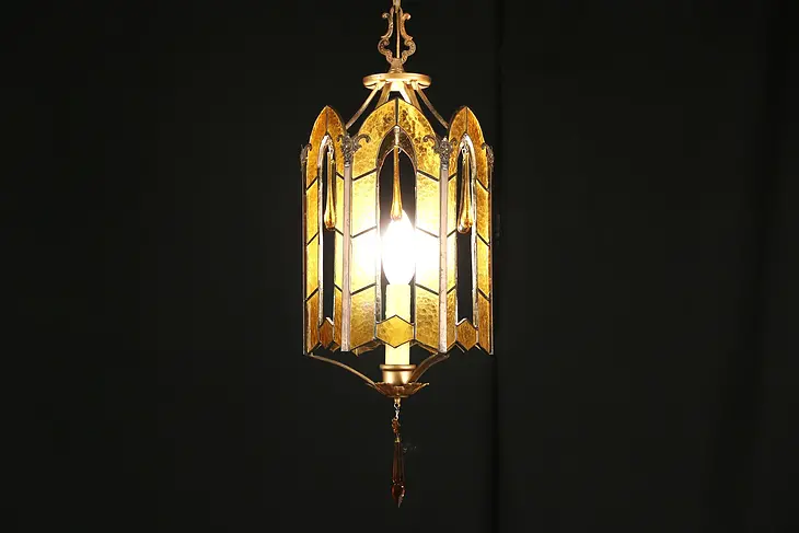Leaded Stained Glass 1920 Antique Hall Light Fixture
