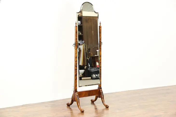Dressing or Cheval 1925 Antique Swivel Beveled Mirror, Carved Frame