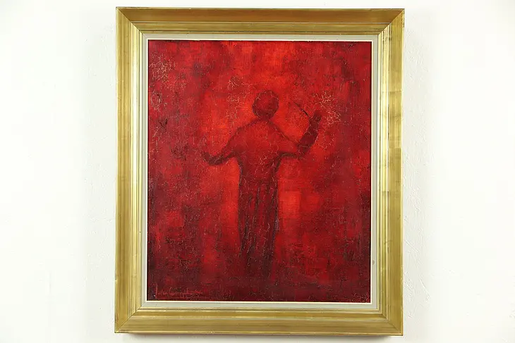 Maestro, Original Vintage Oil Painting of Orchestra Conductor, Holland, Signed