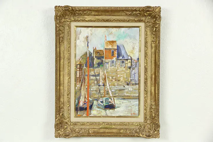 Honfleur Harbor Original Oil Painting, Signed Fillon