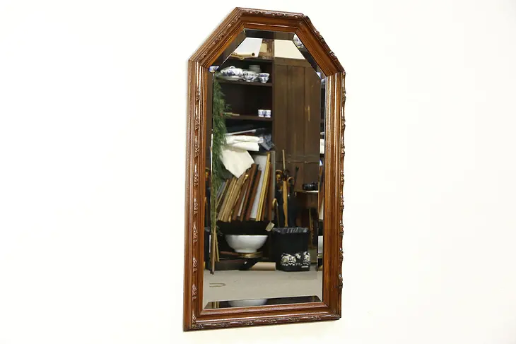 Victorian Hand Carved Walnut 1860 Antique Beveled Wall Mirror
