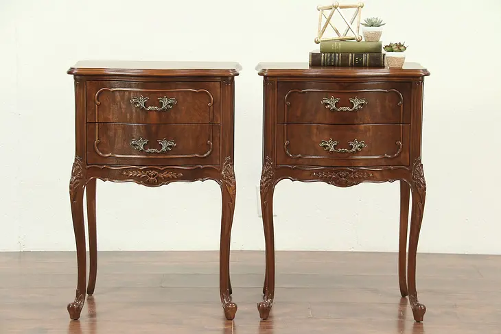 Pair of French Style Vintage Walnut Nightstands or End Tables, Mt. Airy #28997