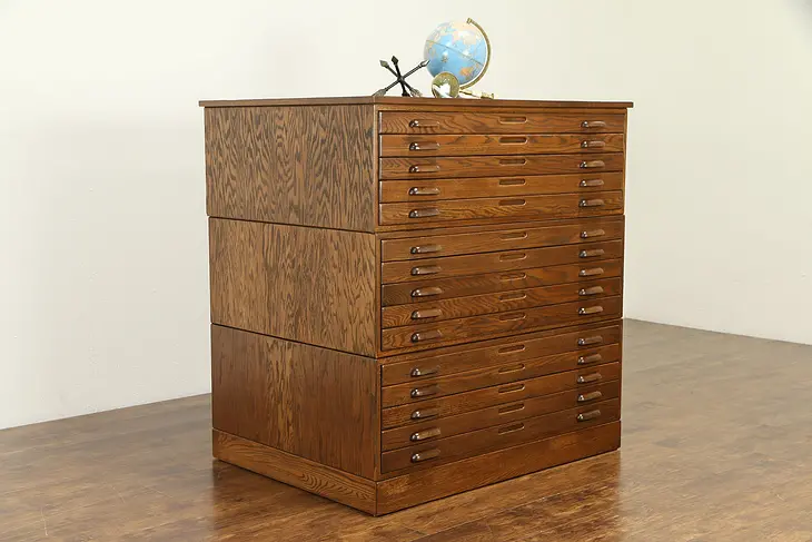 Oak 15 Drawer Vintage Stacking Map Chest Drawing or Document File Cabinet #31656