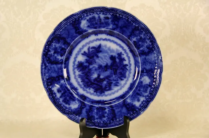 Flow Blue 1880's English Dinner Plate, Oriental Pattern