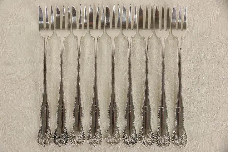 Sterling Silver Set of 9 Signed Gorham Lancaster 1900 Lemon or Seafood Forks