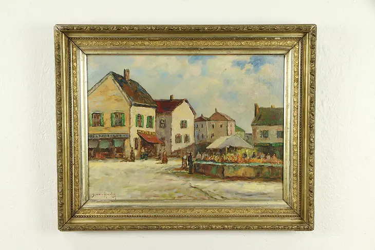 The Flower Vendors in France, Original Oil Painting, Dennis Ainsley #31945