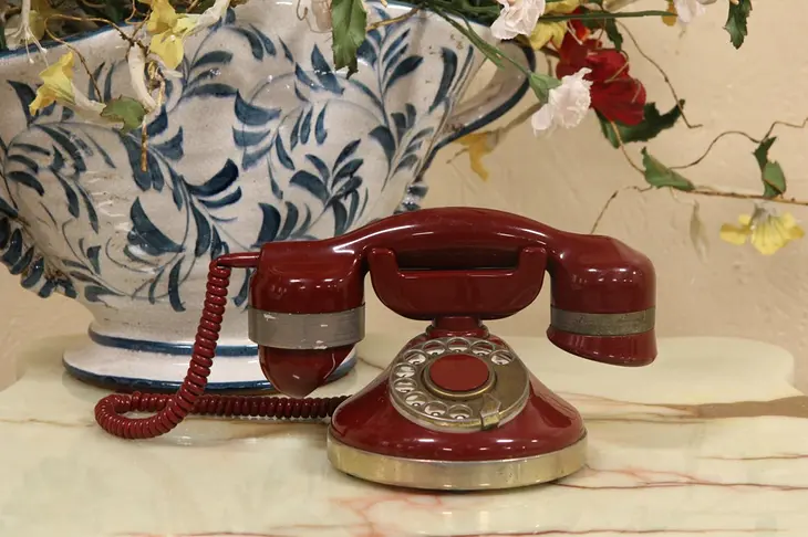 Red Italian Dial Telephone Set, 1970's Vintage Working
