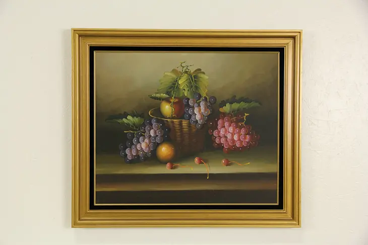 Grapes & Fruit, Vintage Still Life Painting on Canvas