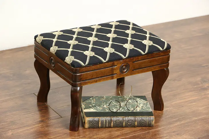 Footstool, 1930's Vintage Maple, New Upholstery