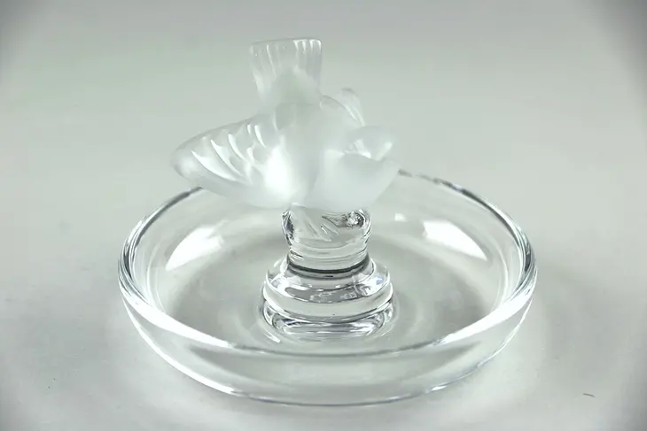 Lalique France Signed Crystal Ring Tray with Bird