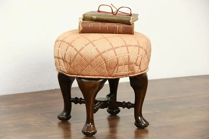 Cherry Vintage Footstool, Original Upholstery