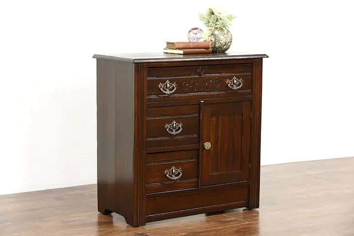 Victorian Eastlake Antique Ash & Oak 1885 Nightstand, Small Chest or Commode