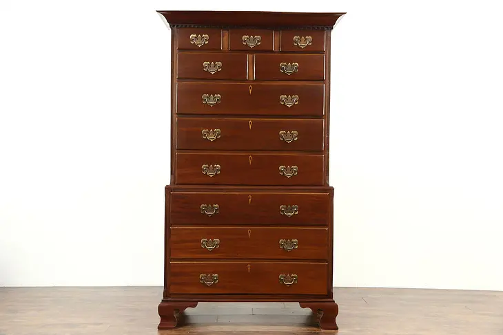Georgian Design Vintage Hand Carved Mahogany Tall Chest on Chest or Highboy