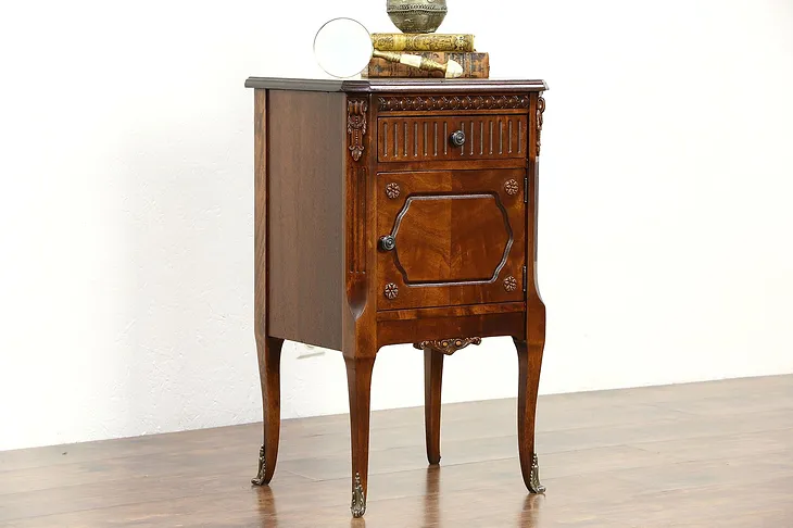 Chairside Table & Copper Lined Tobacco Humidor, 1920's Mahogany Antique