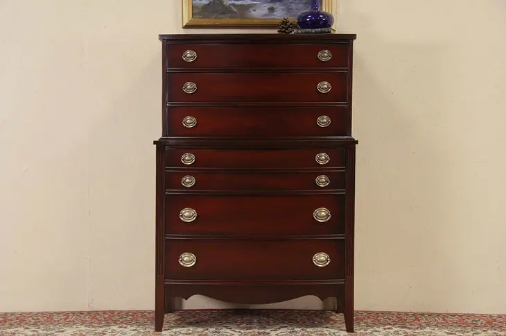 Traditional Bowfront 1940's Vintage Chest on Chest Tall Dresser or Highboy