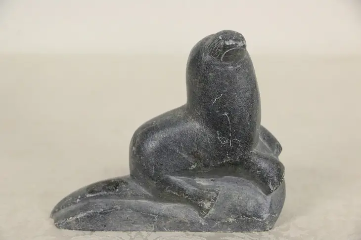 Inuit Hand Carved Soapstone Seal Sculpture