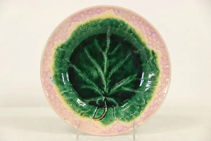 Etruscan Majolica Signed late 1800's Antique Cabbage Leaf Plate