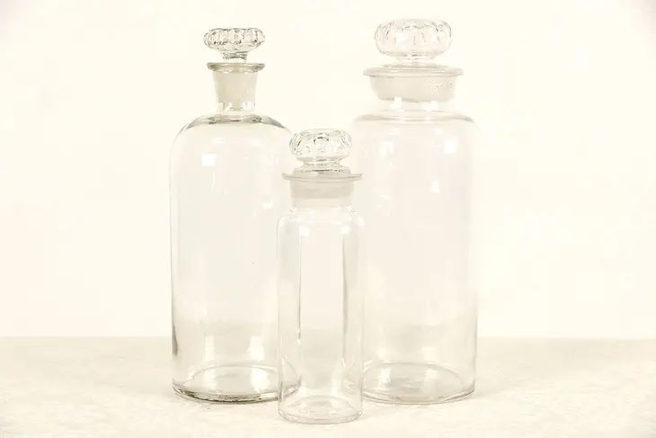 Set of 3 Apothecary Drug Store 1900 Antique Medical Jars