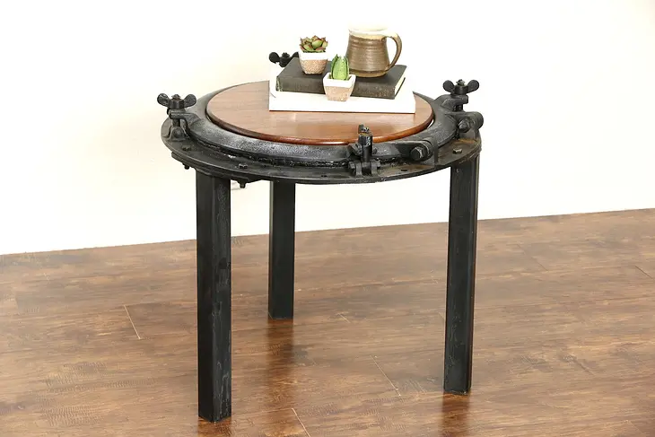 Ship Salvage Porthole Mounted as Chairside or Coffee Table