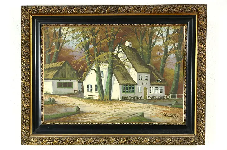 Country House in Denmark, Original Oil Painting dated 1916, Signed Hansen