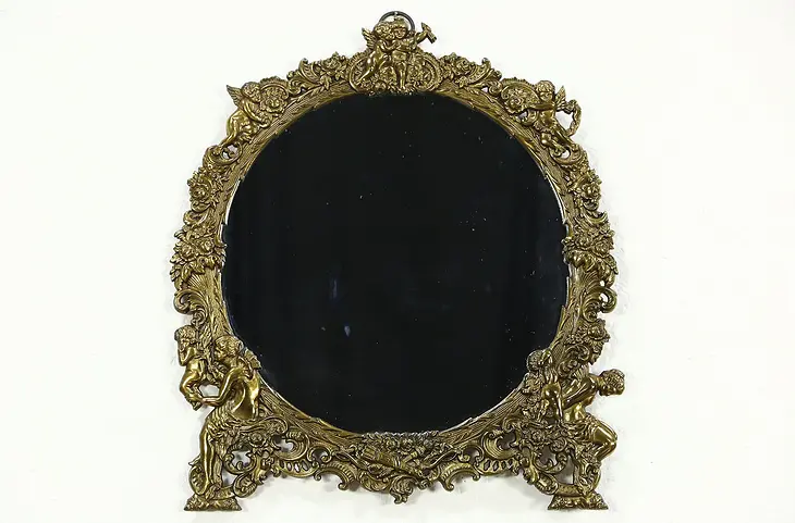 Angels & Cherubs Antique Early 1900's Iron Frame Mirror