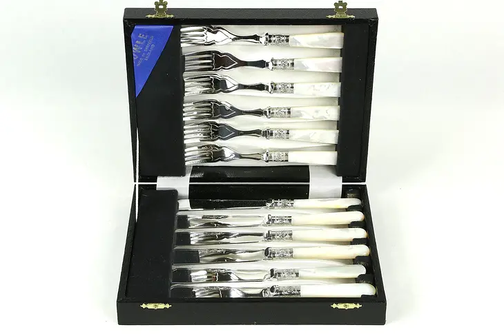Towle English Silverplate & Pearl 6 Forks & 6 Knives, Fish, Travel or Lunch Set