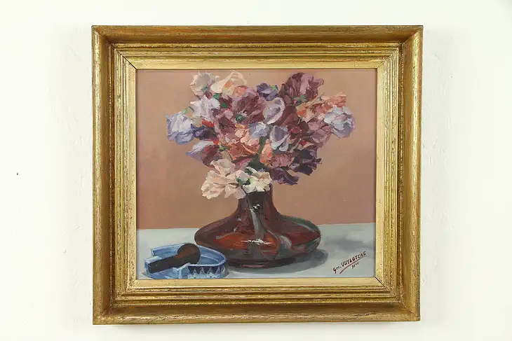 Floral Still Life Vintage Danish Oil Painting, Geo. Vuylsteke, 1944  #31302