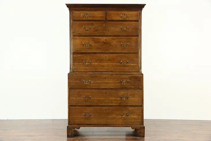 Georgian Period Oak Tall Chest on Chest or Highboy, 1790 Antique from England