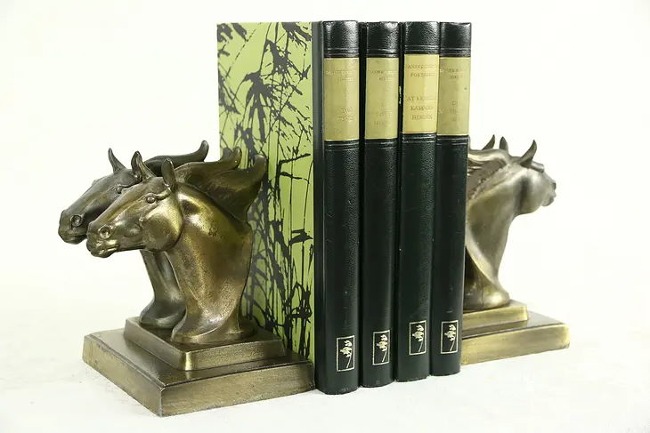 Pair of Art Deco Vintage Horse Bookends, Signed Frankart