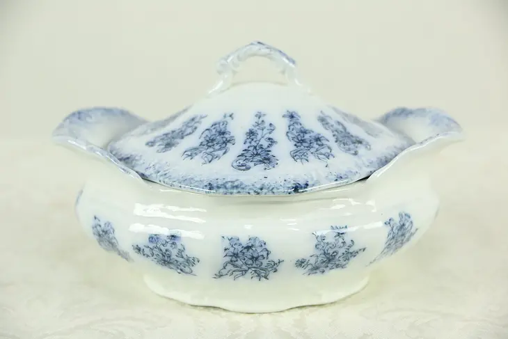 Flow Blue Antique Soap Dish, Signed Athena by Grindley, England