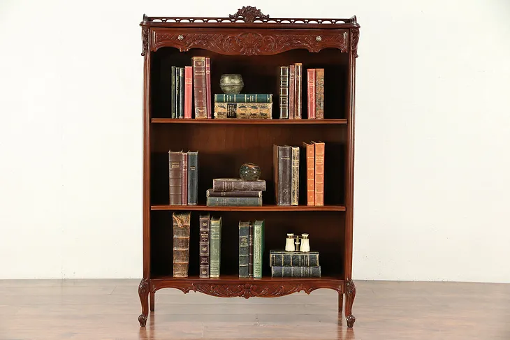 French Style Carved Walnut 1940 Vintage Bookcase #29895