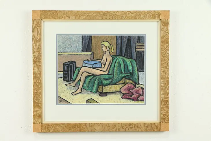 Nude w/ Red Robe Study, Original Oil Pastel Painting Custom Frame, Bodden #30946