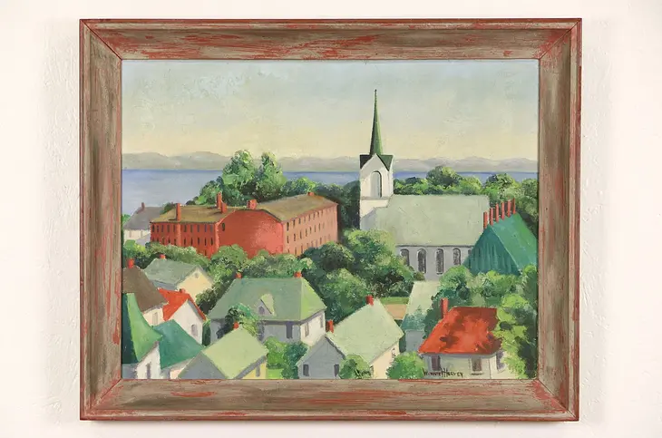 Harbor Springs MI Original Oil Painting, Signed Winnie Harvey 1950