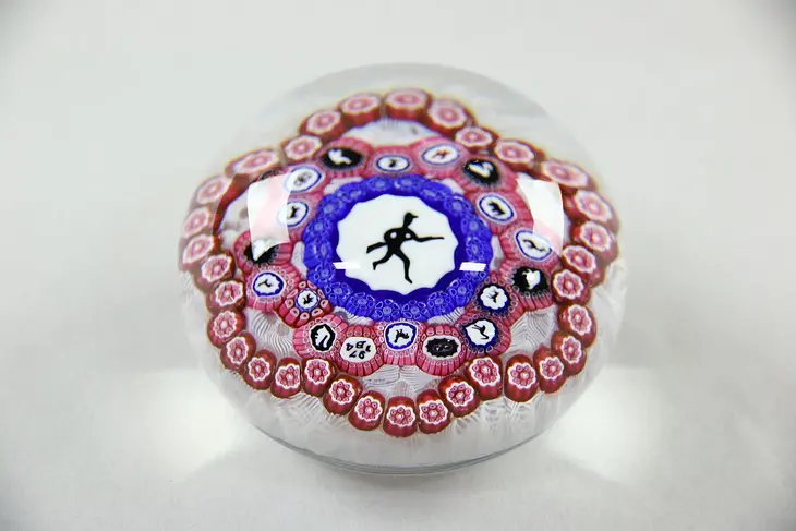 Baccarat Signed Millefiori Blown Glass Paperweight with Silhouette